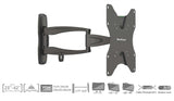 QG-TM-A-013 articulating arm extended, with rated spec icons, black