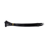 Two black QualGear self-locking ties crossed close up, showing the locking head and teeth