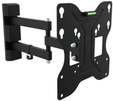 QualGear QG-TM-006-BLK full motion TV wall mount with bubble level, angled view