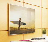 TV mounted flush on a wood-panel wall with the QualGear QG-TM-002-BLK ultra slim fixed mount