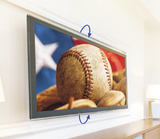 TV tilted downward on the QualGear QG-TM-T-015 low profile tilting mount, living room view