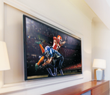 TV mounted flush on a wall with the QualGear QG-TM-030-BLK heavy duty fixed mount, living room view