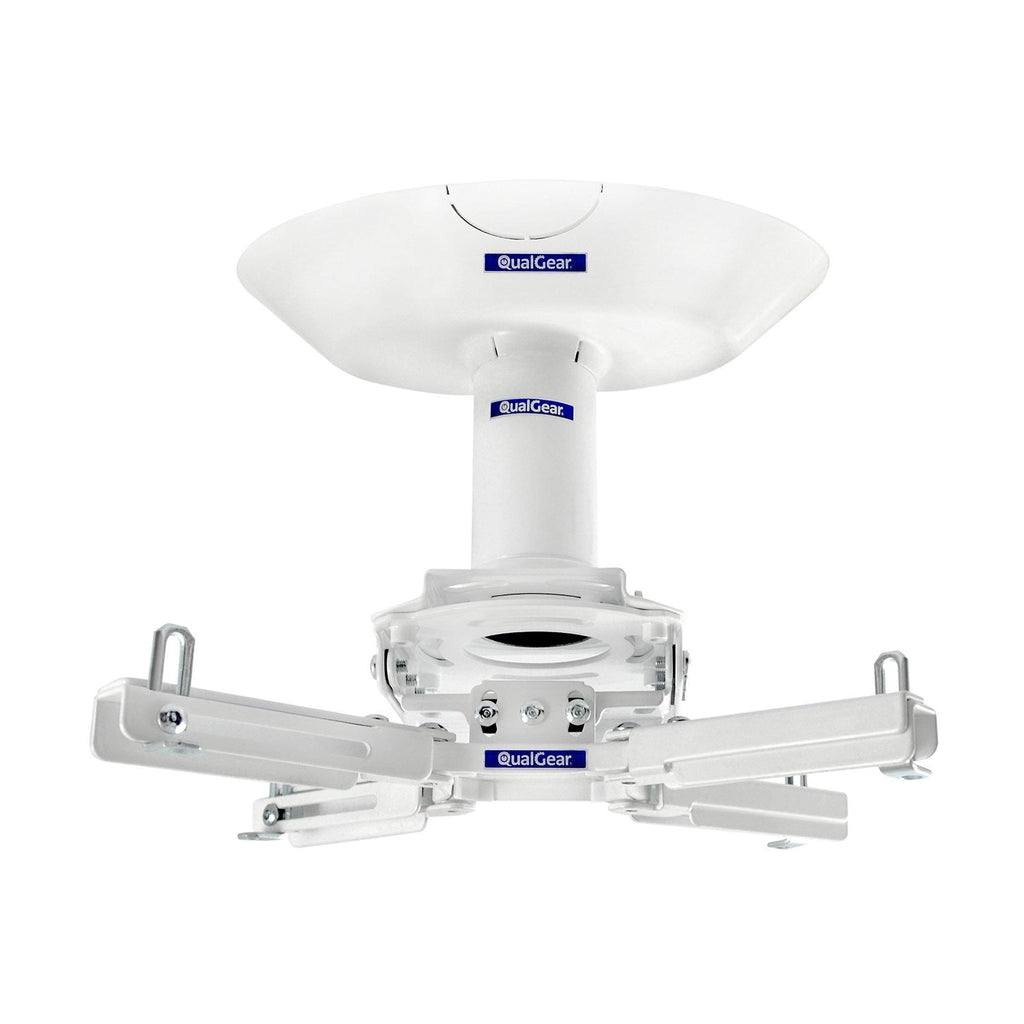 QualGear projector ceiling mount kit single joist white, with included hardware.