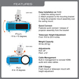 QualGear universal telescopic projector ceiling mount white, shown installed.