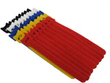 QualGear reusable cable ties in black, white, yellow, blue, and red, one folded to show the loop