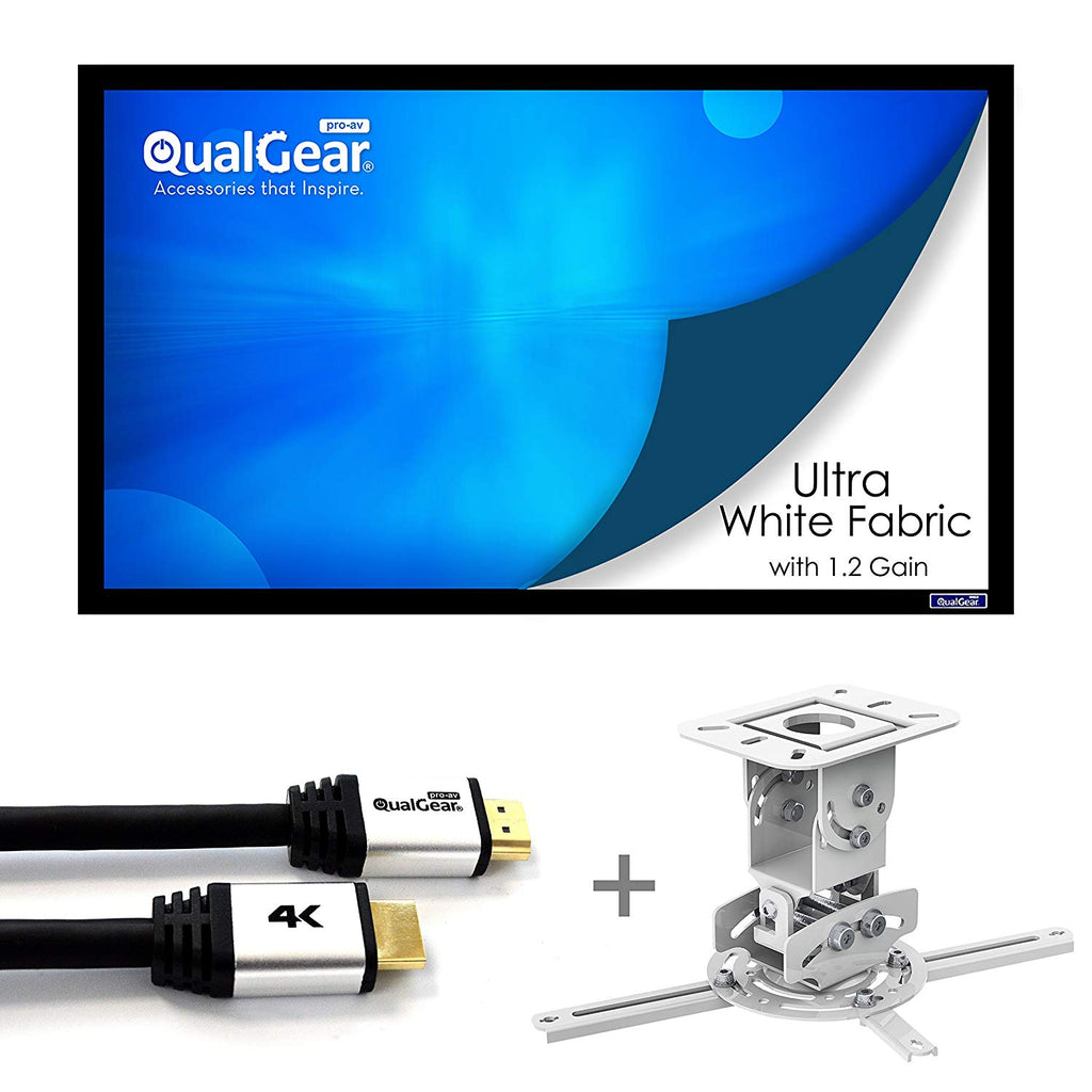 QualGear Projector Ceiling Mount Bundle with 110" Fixed Frame Projector Screen Main Image