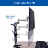 QualGear 3-Way Articulating Single Monitor Desk Mount  Adjustable height info.