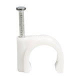 QualGear 12 mm nail-in cable clip in white with steel nail, the largest clip size, from the 100-pack