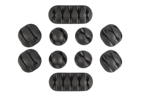 QualGear Multipurpose Cable Clips Holders, Black, 10 Pack, CCH-B-10-B