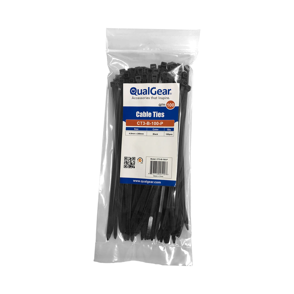 QualGear CT3-B-100-P Self-Locking Cable Ties, 4-Inch, Black, 100/Poly Bag