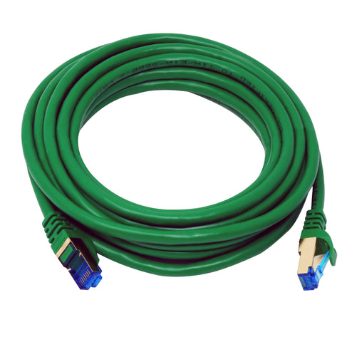 QualGear QG-CAT7R-15FT-GRN CAT 7 S/FTP Ethernet Cable Length 15 feet - 26 AWG, 10 Gbps, Gold Plated Contacts, RJ45, 99.99% OFC Copper, Color Green