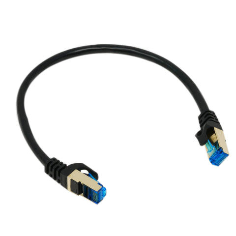 QualGear QG-CAT7R-1FT-BLK CAT 7 S/FTP Ethernet Cable Length 1 feet - 26 AWG, 10 Gbps, Gold Plated Contacts, RJ45, 99.99% OFC Copper, Color Black