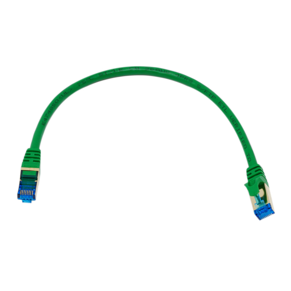 QualGear QG-CAT7R-1FT-GRN CAT 7 S/FTP Ethernet Cable Length 1 feet - 26 AWG, 10 Gbps, Gold Plated Contacts, RJ45, 99.99% OFC Copper, Color GREEN
