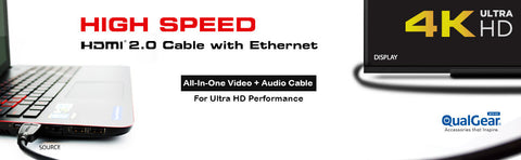 QualGear Cable HDMI 2.0 largo de alta velocidad con Ethernet (25 pies),  100% cobre OFC, 26 Awg, contactos chapados en oro de 24 quilates